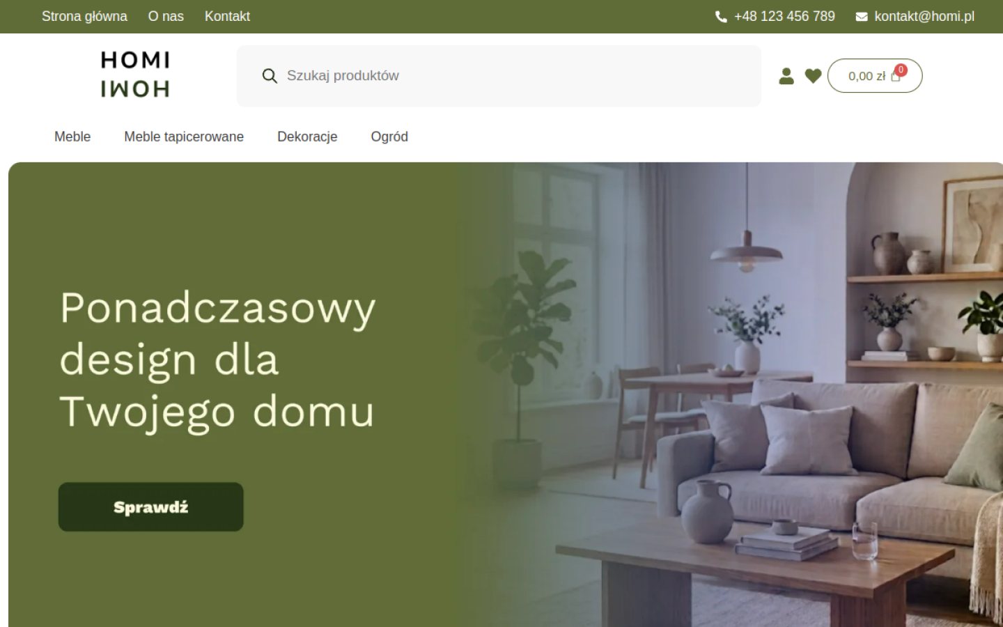 Podgląd projektu HOMI – sklep z meblami